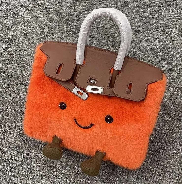 Designer Bag Cute Plush Storage Tote Crossbody Large Capacity Handbag Shoulder Dual Purpose Bag Gift For Women Autumn And Winter Smiling face expressi