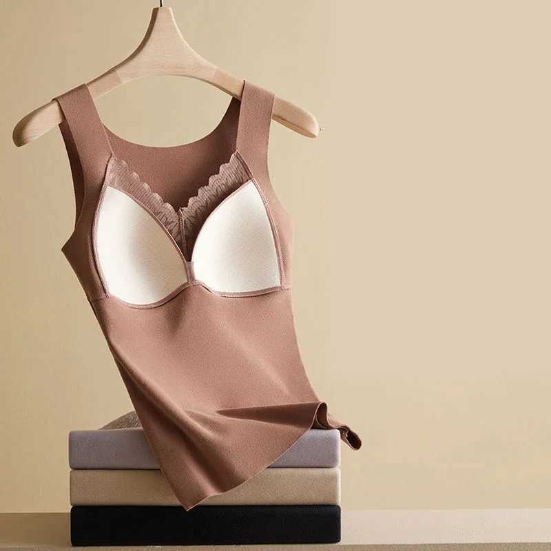 Thermal Underwear Velvet Vest Winter Womens Simple Solid with Chest Pad Camisole Slim Warm Sling Vest Female Thermal UnderwearT251020