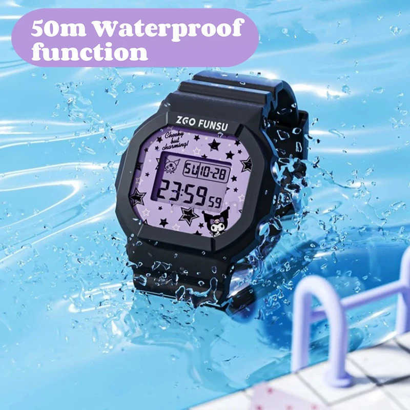 Sanrio Sanrio Kuromi Watch LED Digital Watchs Student Versatile Silicone Watch Childrens Wrist Watch Waterproof Sports Kids Clock Gift L251020