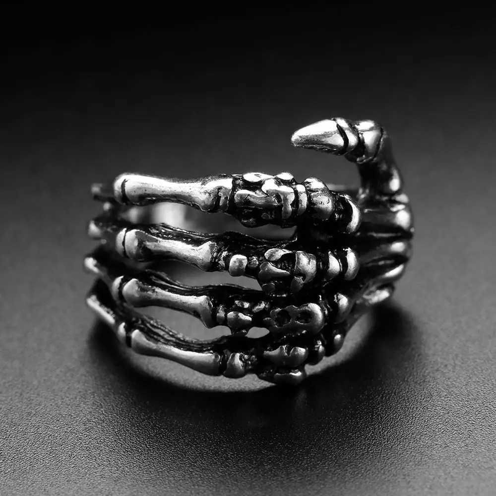 Stainless Steel Skull Rings Gothic Skull Skeleton Hand Bone Finger Punk Rock Ring Hand Bone Rings J251020
