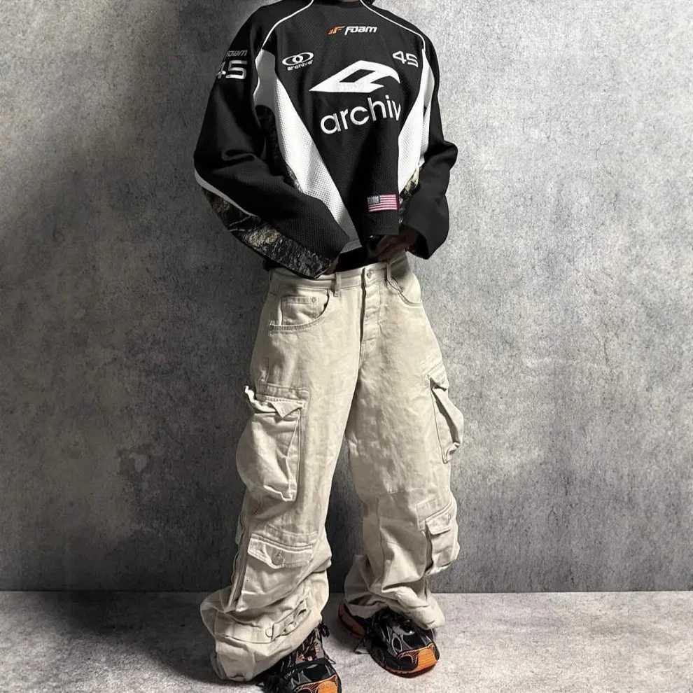 American Retro Functional Style Street Racing Suit Hip Hop for Men and Woman Sweatshirt Casual Loose High Street Motorcycle Top W251020