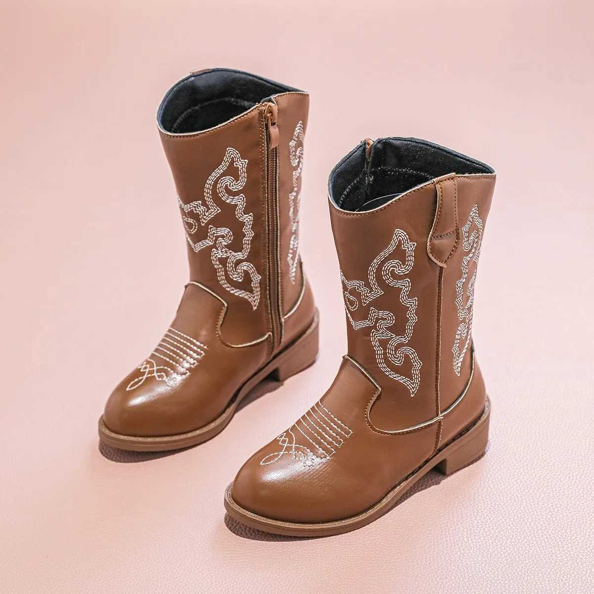 Leather Cowboy Ankle Boots for Girls 2025 New Autumn Winter Kids Midcalf Boots Nonslip Side Zip Simple Retro Kids Casual Boots L251020