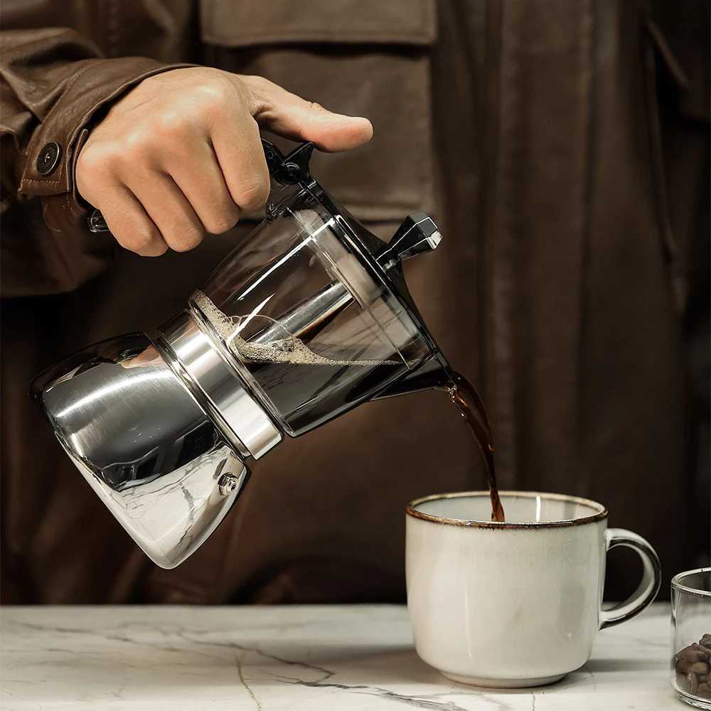 46 SeeThrough Stainless Moka Pot Unique Clear Resin Body 430 Base HeOffCamping Use Works on Induction Gas Y251020