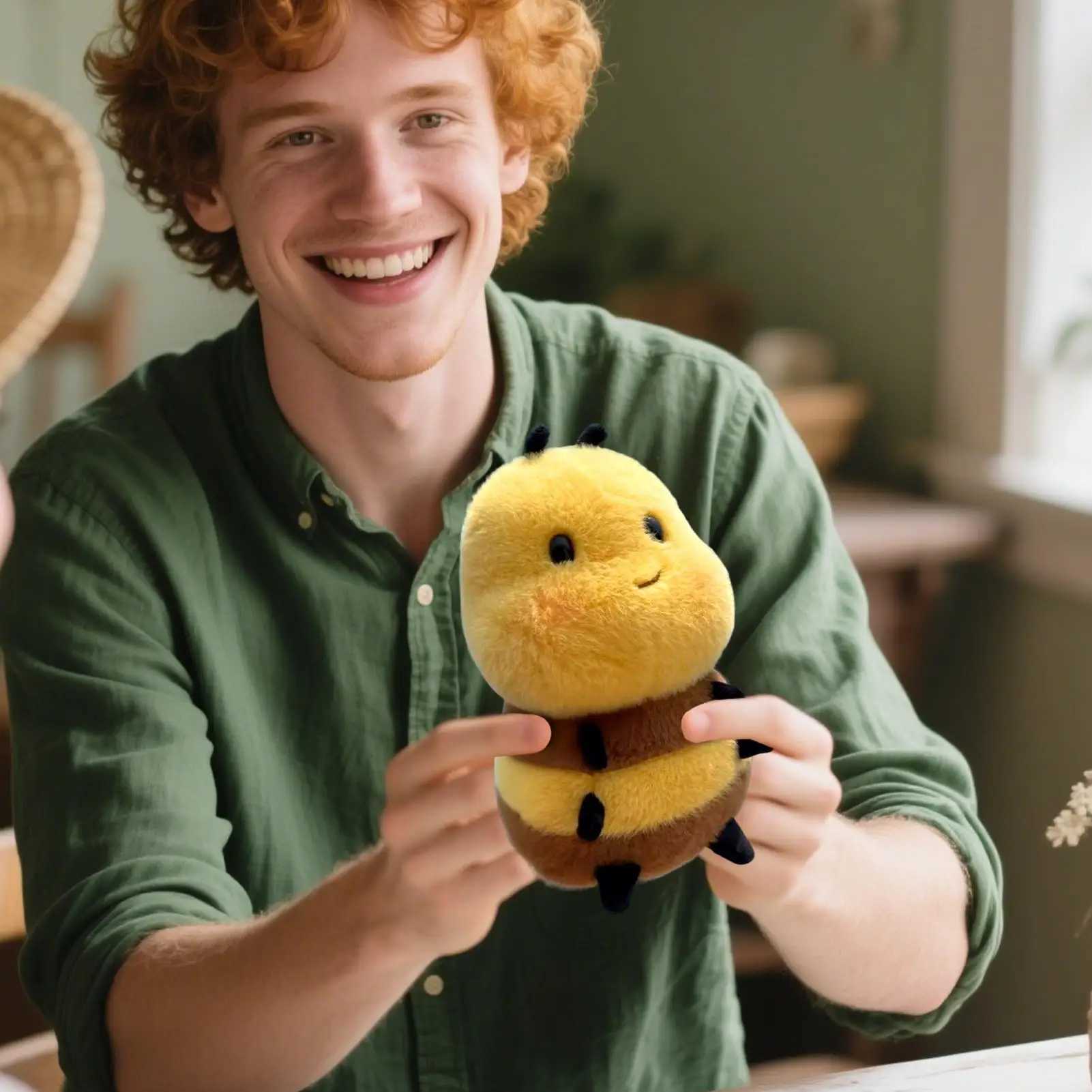 20CM 1PC Chubby Smiling Bee Plush Doll Realistic Collectible Figure Children Bedroom Nursery Sofa Car Baby Shower Birthday Gift J251020