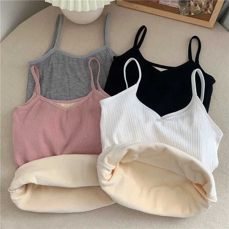 Women Warm Tank Top Casual Sleeveless Sexy Solid Camisoles Female Thermal Elastic Black Thin Velvet Underwear Tank TopsT251020