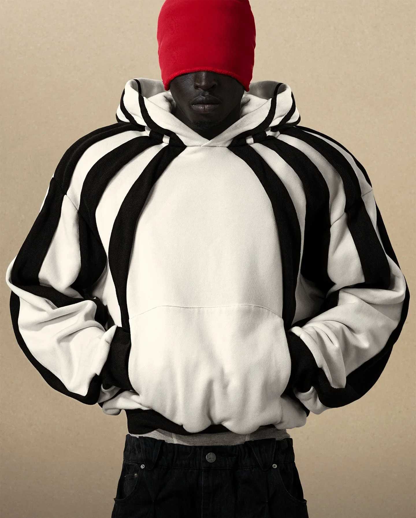 2025 New Fashion Stripe Patch Yellow Hoodie Harajuku Hip Hop Embroidery Long Sleeve Coats Loose Hooded Sweatshirt Men Pullover W251020