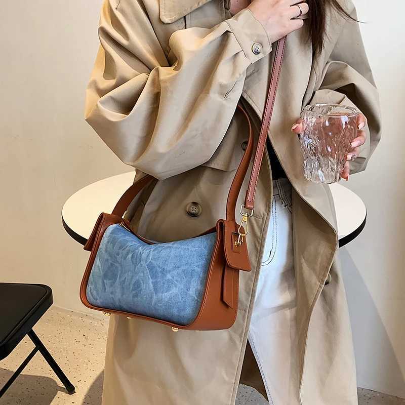 2022 Fashion Women Pu Leather Handbag Large Capacity Denim Shoulder Bags For Women Casual Zipper Clutch Phone Sac Crossbody BagsT251020