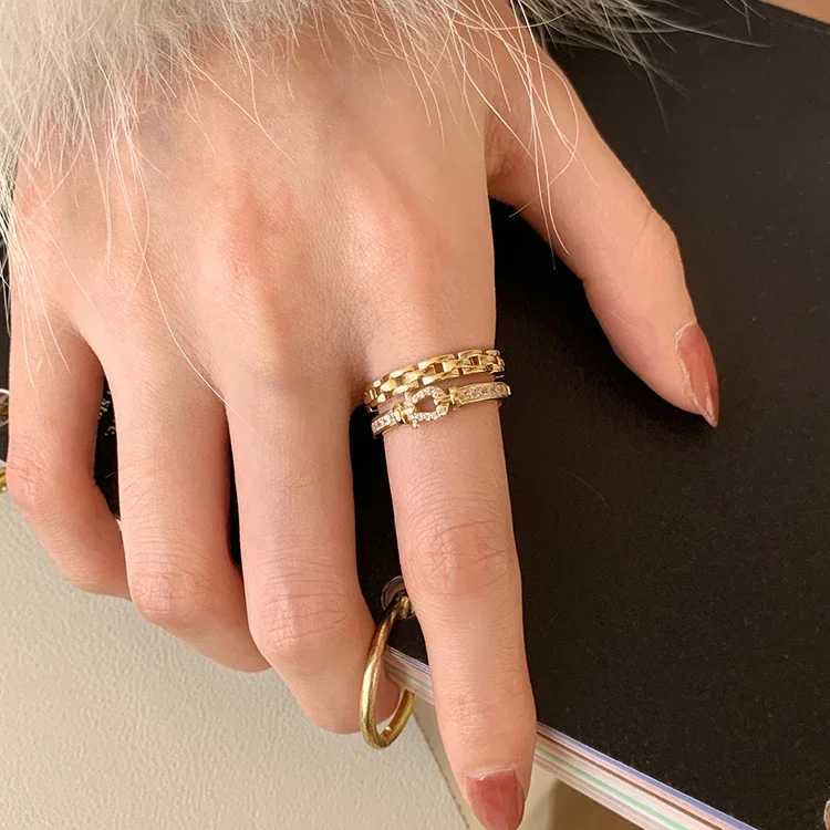 14K gold plated 2023 Korean new fashion jewelry doublelayer zircon cross ring elegant womens opening daily work accessories J251020