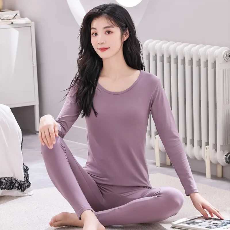 Modal Cotton Women Top Long Johns TwoPiece Set Female Thin Thermal Underwear Cotton Bottoming Clothing Slim Fit Long SleeveT251020