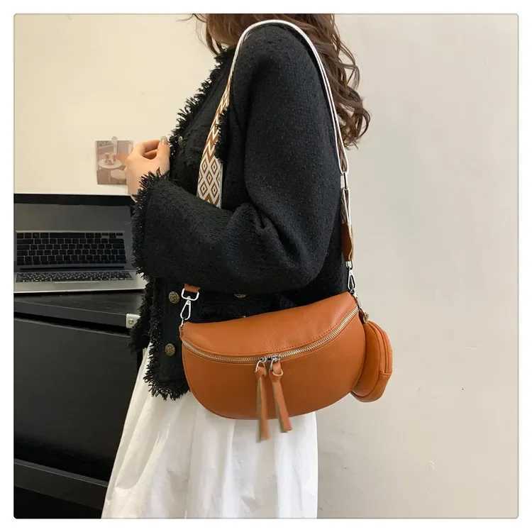 Genuine Leather Women Shoulder Crossbody Bags Luxury Cow Leather Chest Bag With Small Purse Female Handbags Waist BagT251020