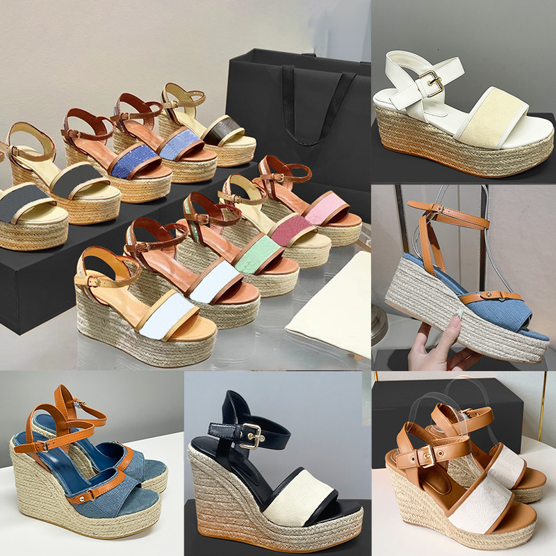Fashion Espadrille Sandals New Designer Wedge Sandal Starboard Straw Shoe Open Toe Platform Pumps Party Dress Shoes A378