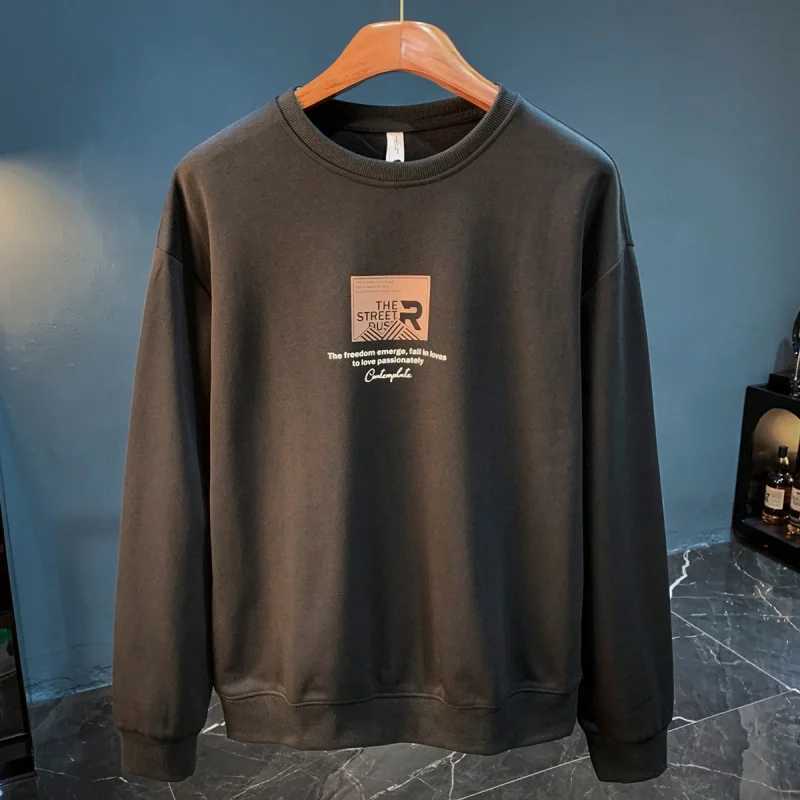 Casual round neck sweatshirt men in spring and autumn 2025 trendy loose fit sportswear drawstring printed long sleeved top W251020