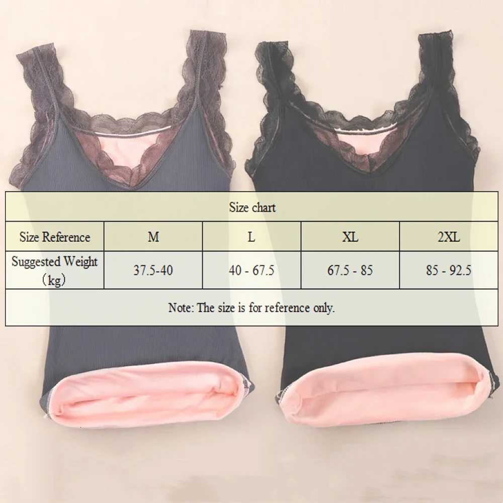 Women Lace Vneck Sexy Slim Warm Vest Camisole Winter Female Clothing Warm Soft Top Thermal Shirt Undershirt Inner Wear IntimateT251020