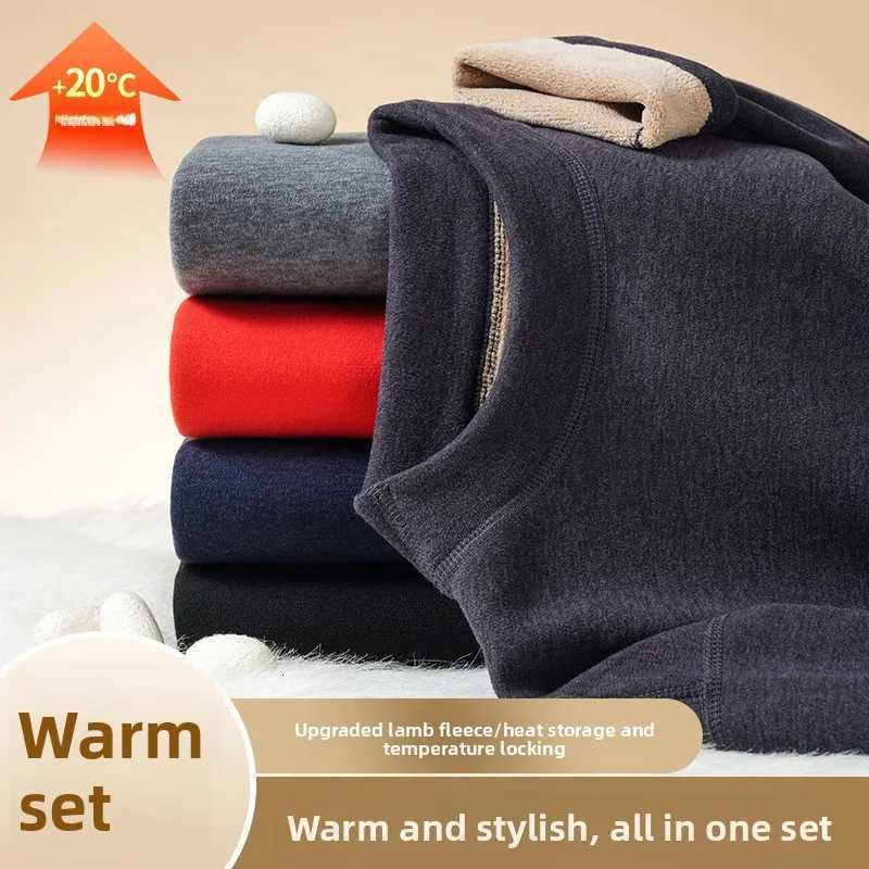 Camel Wool Thermal Underwear Set Women Mid Neck Fleece Lined Thickened Winter Thermal Clothes Pants Outwear Coldproof Plus SizeT251020