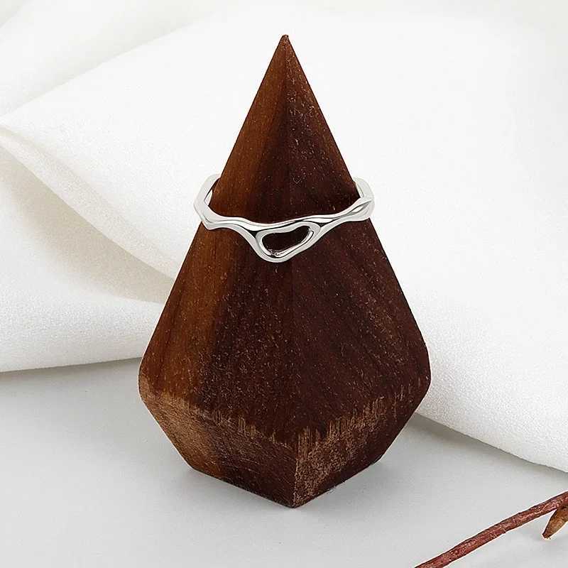 Silver Color Irregular Hollow Double Line Geometric Ring Female Simple Unique Design Fashion Adjustable Jewelry J251020