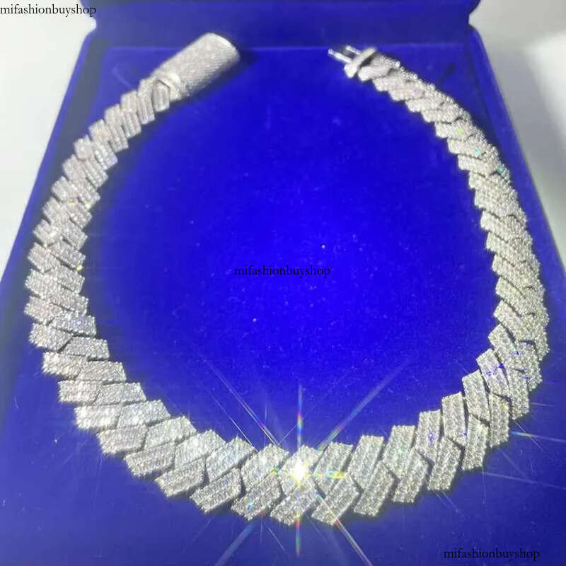 GRA Baguettes Moissanite Dia 20mm Wide Solid Sier With Cuban Link Chain for Mens Rapper Hip Hop Necklace