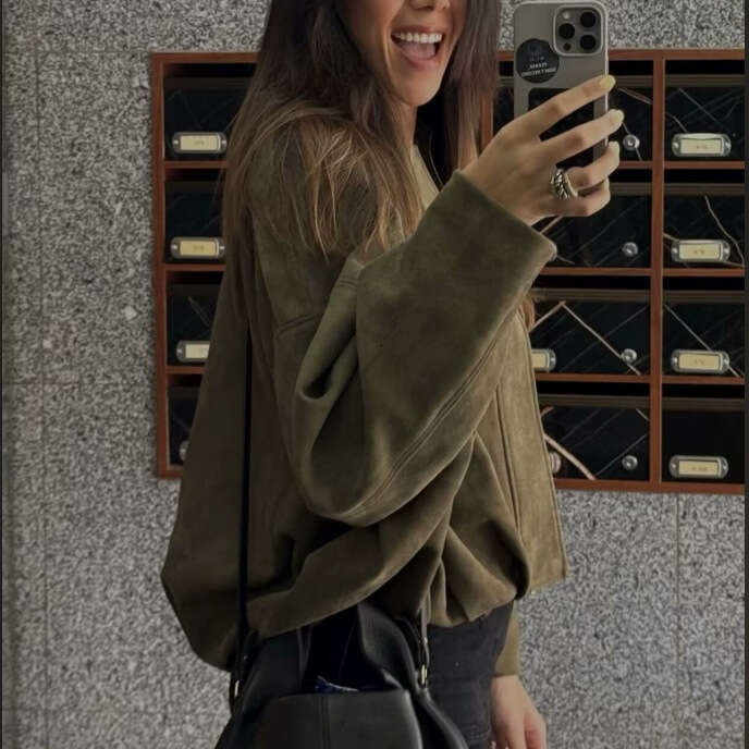 2025 Autumn Winter New European and American Cross-Border Women's Clothing Suede Texture Lapel Bomber Jacket Coat w107 8824