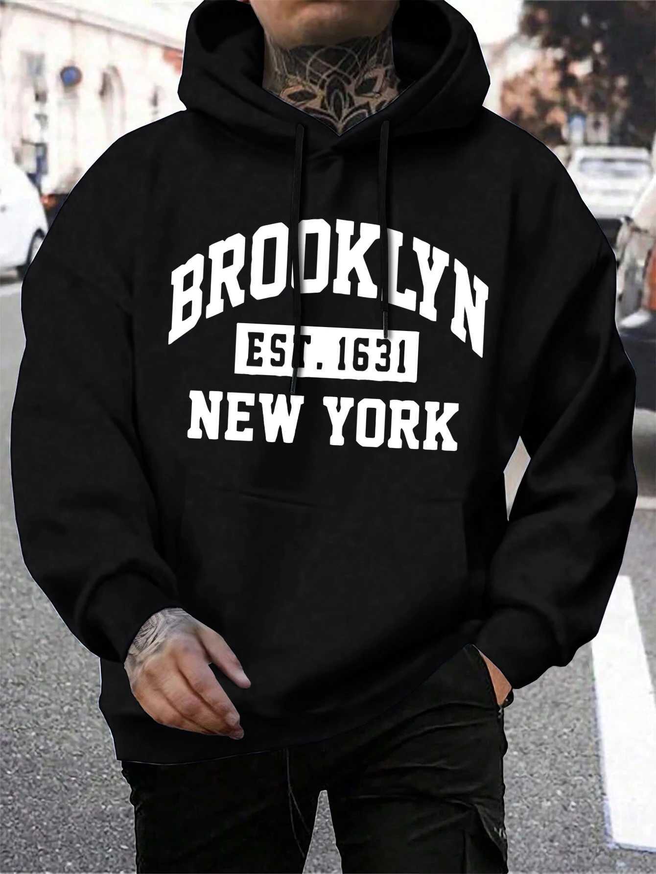 Beooklyn Est 63 New York Printed Hooded Men Fleece Warm Big Size Hoodies Fashion Furliner Hoodie Fashion Casual S3XL Tops W251020