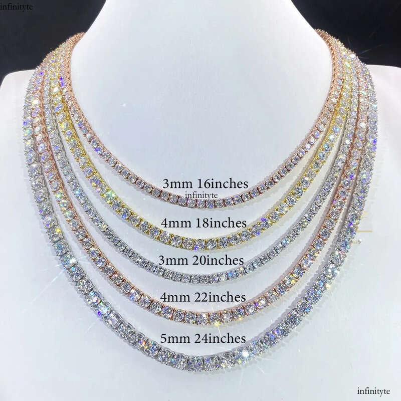 2mm 3mm VVS Moissanite Tennis Chain 7-24 inch Women's and Men's Bracelet Necklace