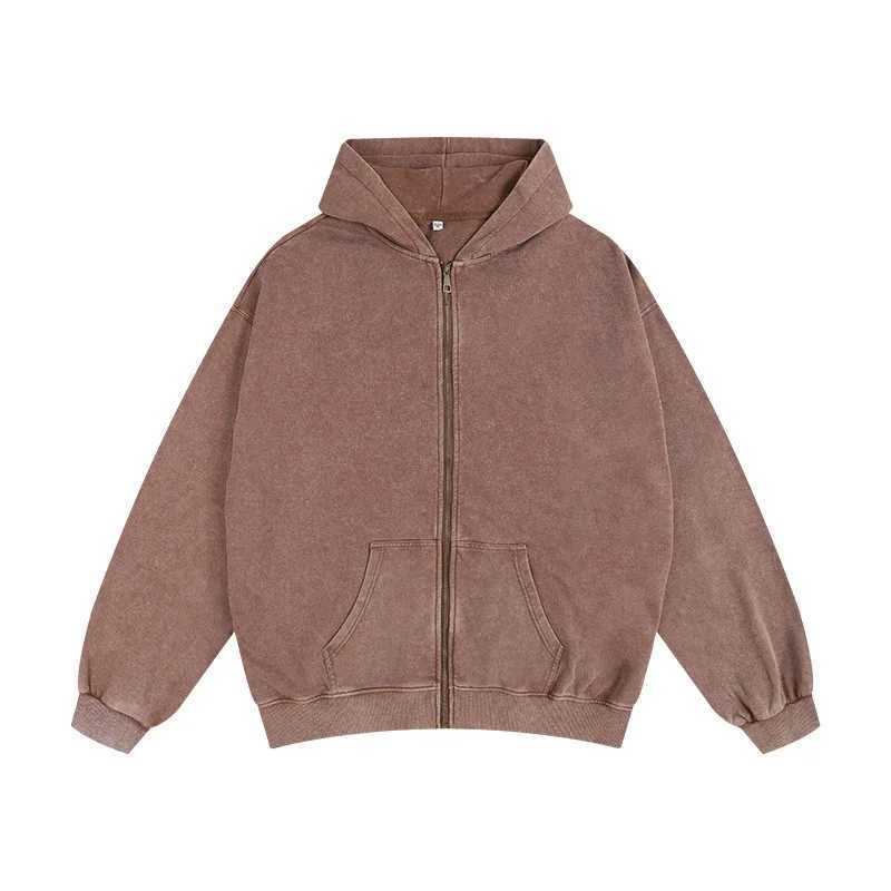 Washed and aged sweatshirt loose hoodie for young couples roundneck jacket zipup sweatshirt mens suit set W251020