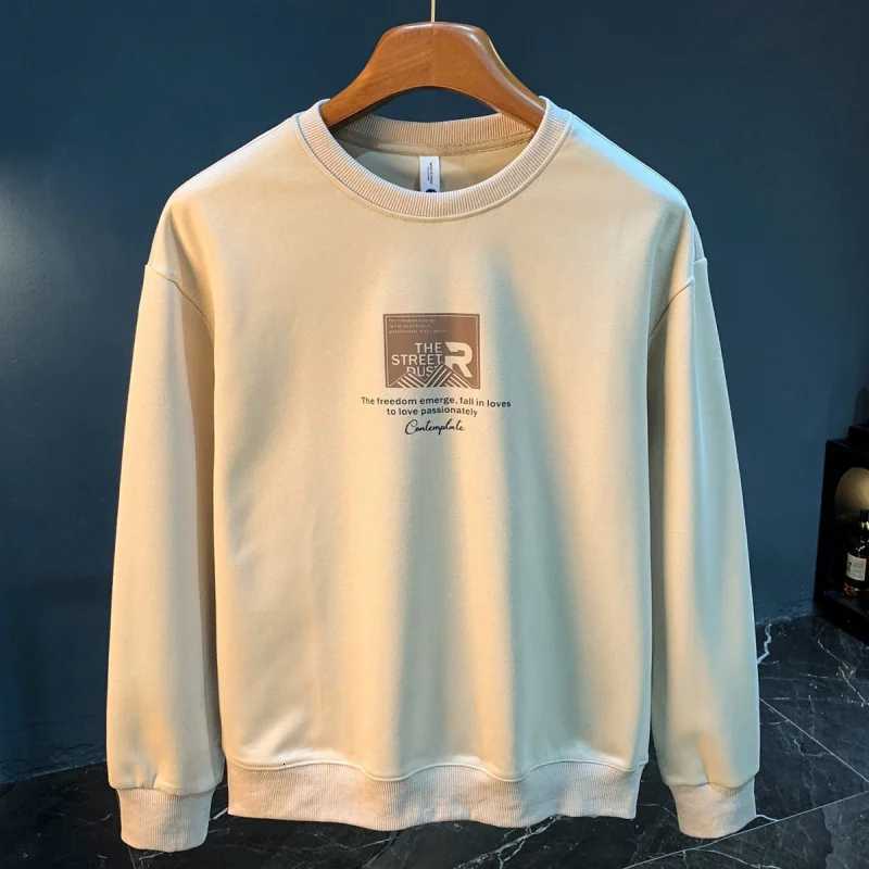 Casual round neck sweatshirt men in spring and autumn 2025 trendy loose fit sportswear drawstring printed long sleeved top W251020