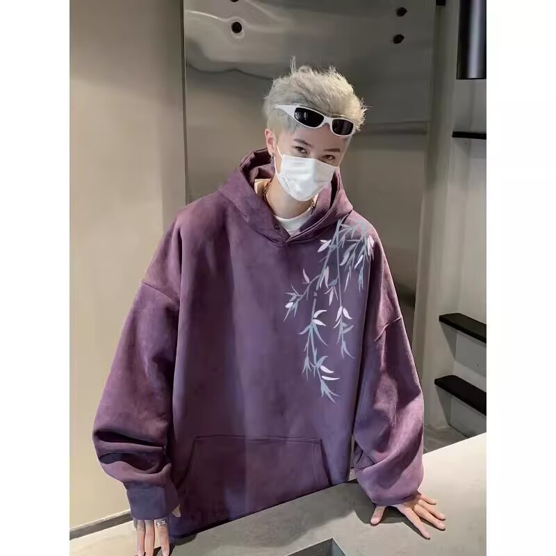 New Chinese Style Suede Hooded Sweatshirt For Men, Hong Designer Hoodie Jacket Tracksuit Men Polo Veste Coat Kong Style Loose Hoodie, Trendy Brand Hea