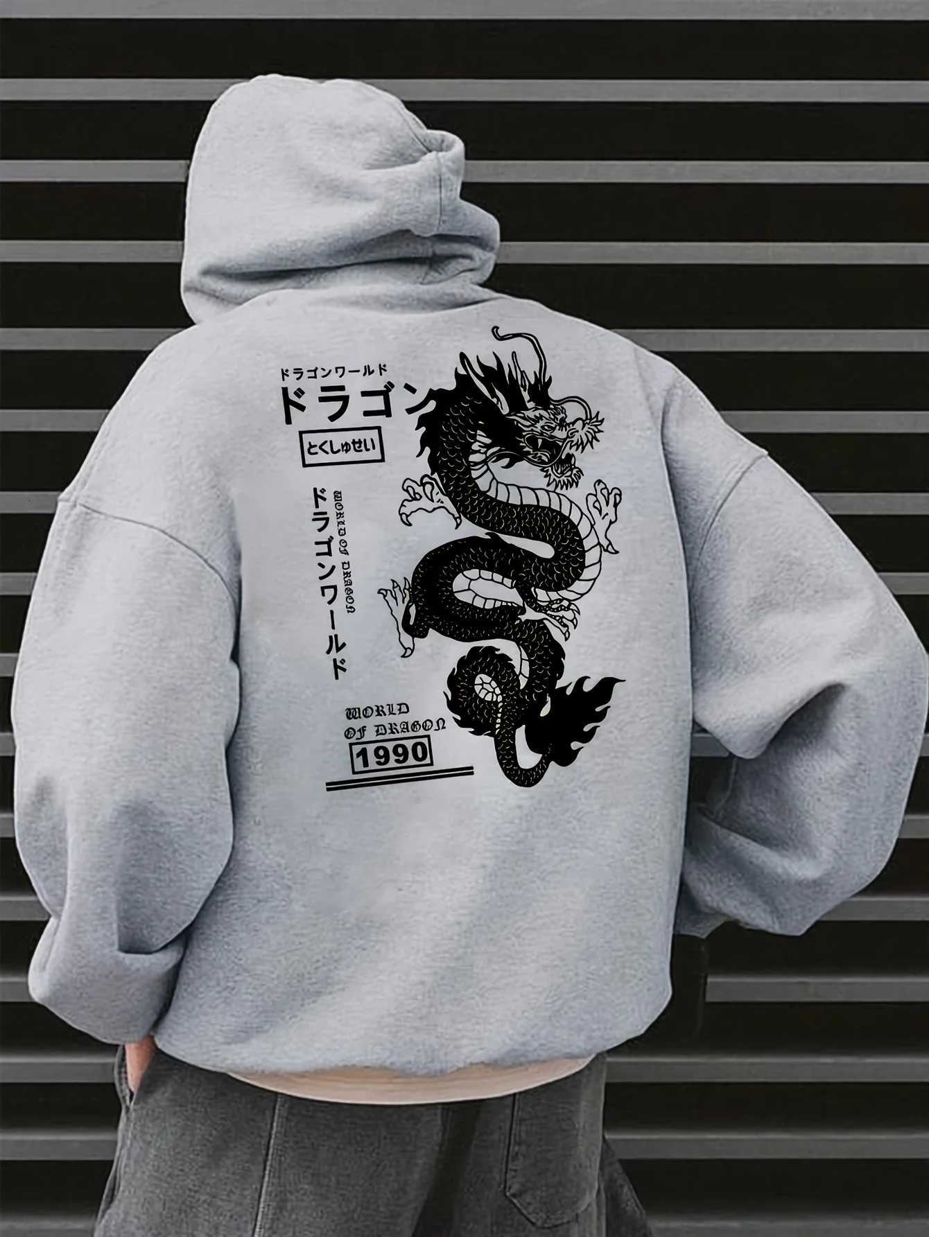 Hoodie with Geometric Dragon Print Casual Pullover Sweatshirt for Couples Casual Long Sleeve Pullover with Pockets Comfortable W251020
