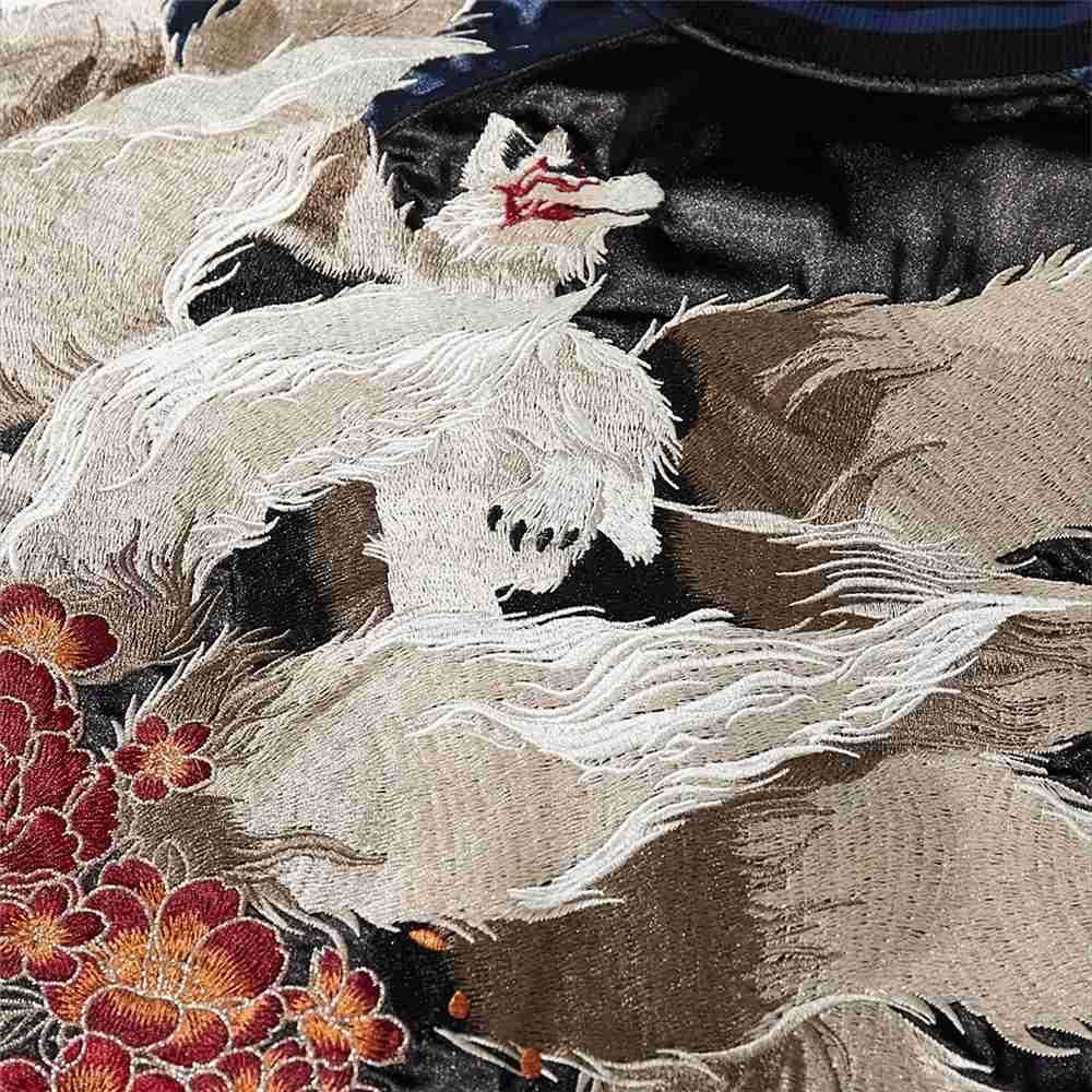 New Men High Street Sukajan Souvenir Jacket Nine Tailed Fox Peony Embroidered Pilot Bomber Letterman Varsity Award Vintage T251020