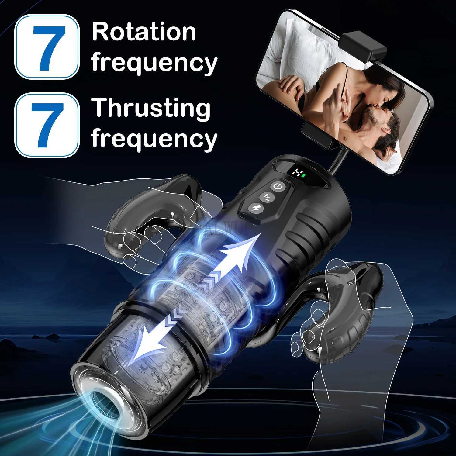 Automatic Telesic Male Masturbator 7 Thrusting Rotating Modes Pocket Pussy Blowjob Sex Mane Penis Pump Piston Mastubator W251020