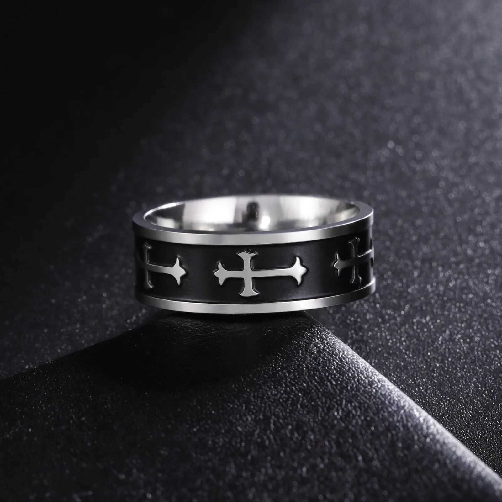 Metal Cross Ring For Men Women Black Silver Color Stainless Steel Ring Punk Gothic Simple Accessories Christian Jewelry Gift J251020