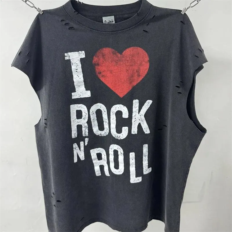 Men's T Shirts American High Street Hip-Hop Heavy Wash to Make Old Manual Destruction Direct Print Loose Casual Short-Sleeve T-shirt