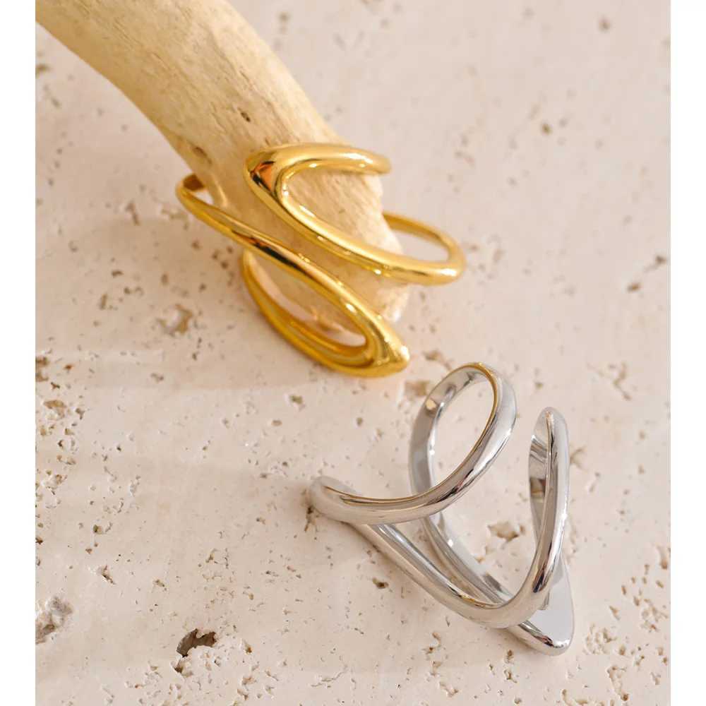 Yhpup Minimalist Stainless Steel Geometric Finger Ring Stylish Unique Design Trending Jewelry PVD Waterproof Plated J251020