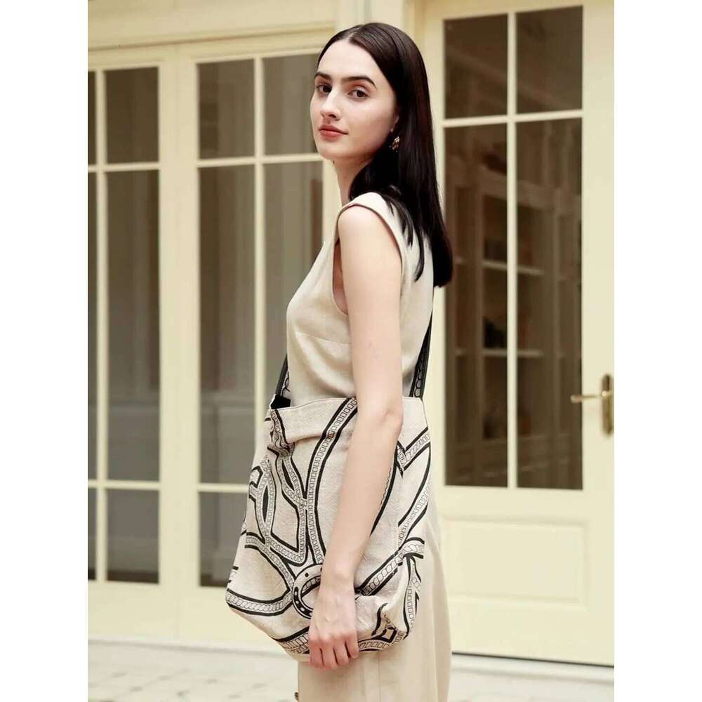 Genuine Leather Canvas Tote New Pony Totem Lazy Style Shoulder Bag Original Linen Printed Casual Handbag Suotong251020 Suotong1020