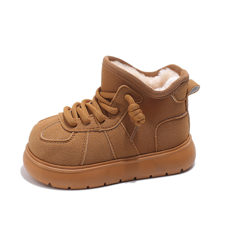 Children's cotton shoes Fashionable big toe thick sole high top snow boots for women in winter frosted leather lace up short boots trendy hot