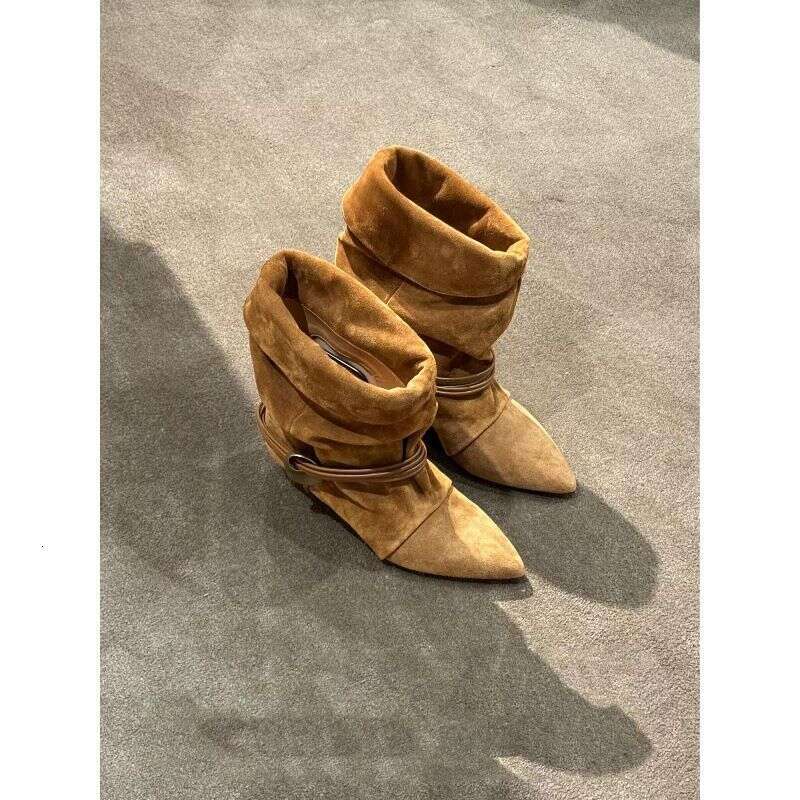 Sheepskin Niche Cat Heel Genuine Leather Western For Women Folded Pile Autumn Winter New Fashionable Versatile Short