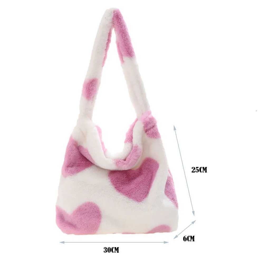 Women Fashion Plush Shoulder Bag Large Capacity Heart Fluffy Commuting Bag Furry Messenger Bag Casual Armpit Bag Daily Sling BagT251020