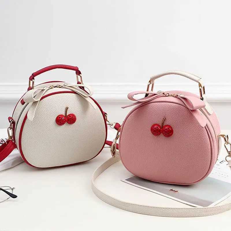 Fashion Cherry Pattern Sweet Girls Small Round Bag Handbag Simple Casual Student Mini Travel Backpack Handbags Shoulder BagsT251020
