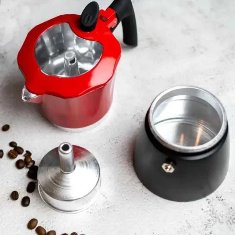 Red Premium Aluminum Stovetop resso Maker Italian Design Coffee Percolator Moka Pot Manual Cuban Camping Coffee Pot He Use Y251020