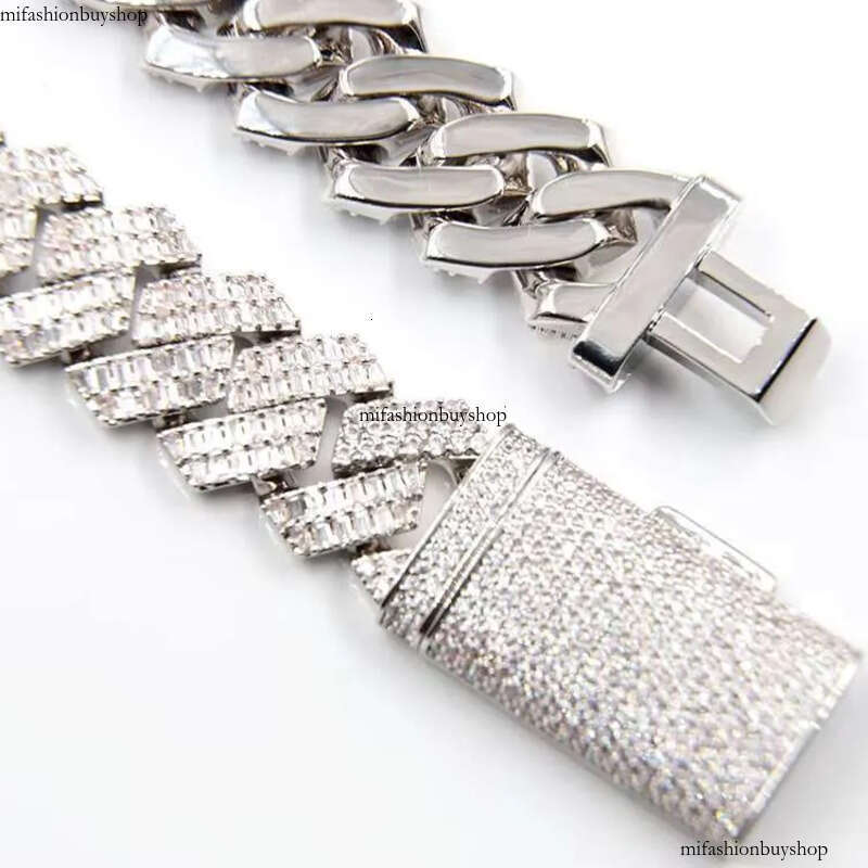 GRA Baguettes Moissanite Dia 20mm Wide Solid Sier With Cuban Link Chain for Mens Rapper Hip Hop Necklace