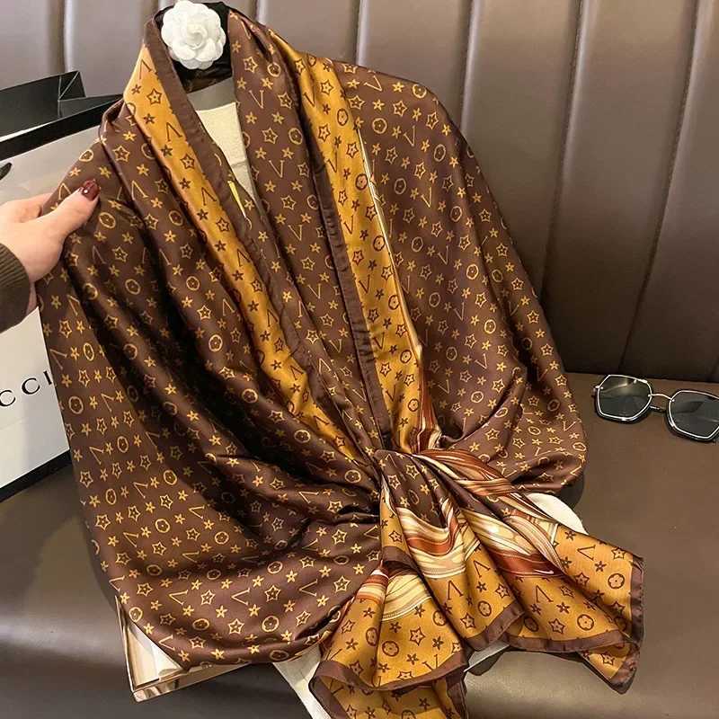180X86CM New Popular Print Bandannas Silk Scarves Four Seasons Satin Beach Sun protection Towel Fashion Flower Long ShawlsL251020