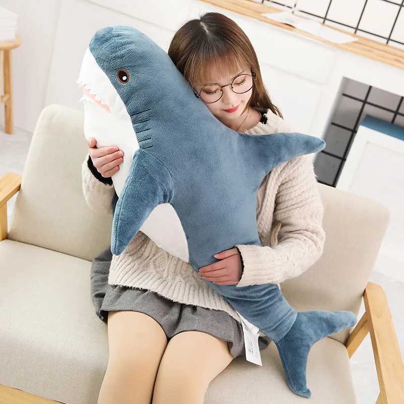 30456080100cm Funny Joy Cute Shark Plush Toy Soft Stuffed Animal Reading Pillow for Birthday Gifts Cushion Doll Gift J251020