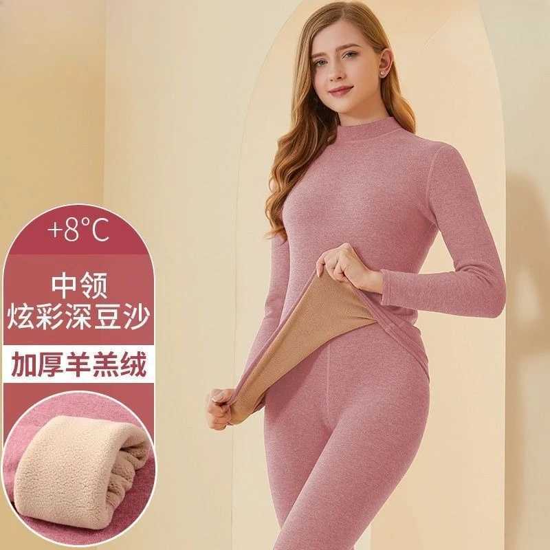 Women Sets Warm Thermal Thicken Lamb Wool High Collar Pullover Long Pants Women Clothing Selfheating Autumn Winter UnderwearT251020