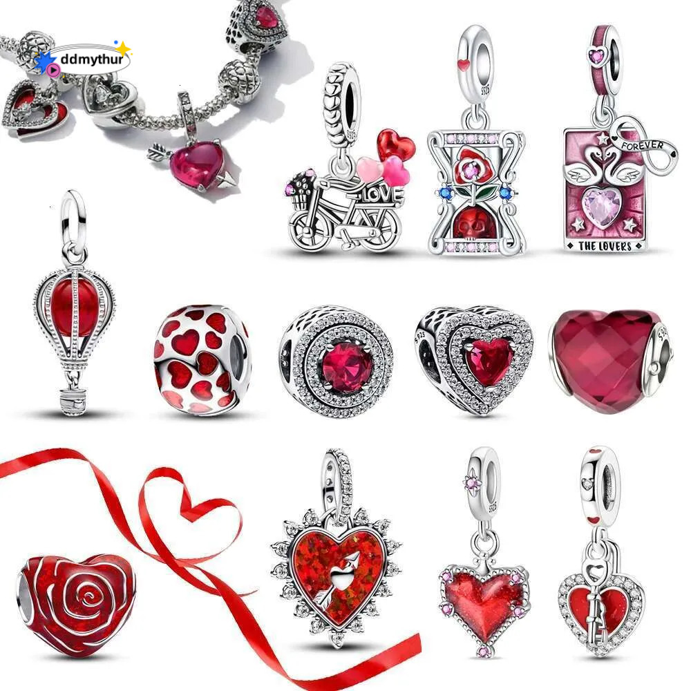 Beautiful Sterg Sier Red Valentine's Day Infinity Love Rose Pendant Fit DIY Bracelet Necklace Date Accessories Gifts ddmythur