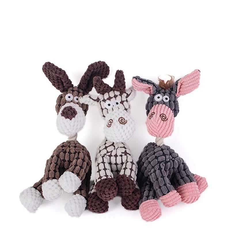Hot new arrival pet cat dog sound toy cotton rope creative donkey plush bite training interactive pet toy for dog cat grey brown J251020