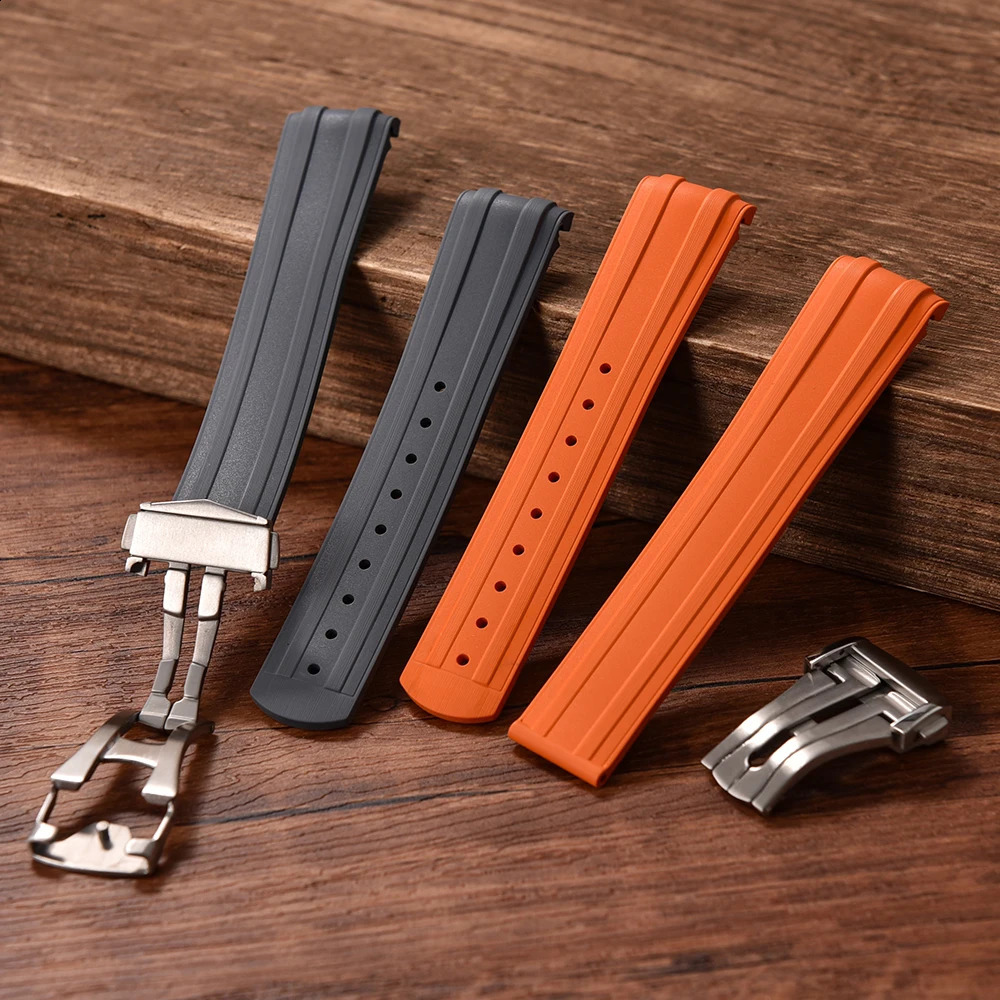 20mm Soft FKM Fluorous Rubber Curved End For Omega Strap For Seamaster 300 Diving Belt Fold Buckle Replacement Watch Band 251016