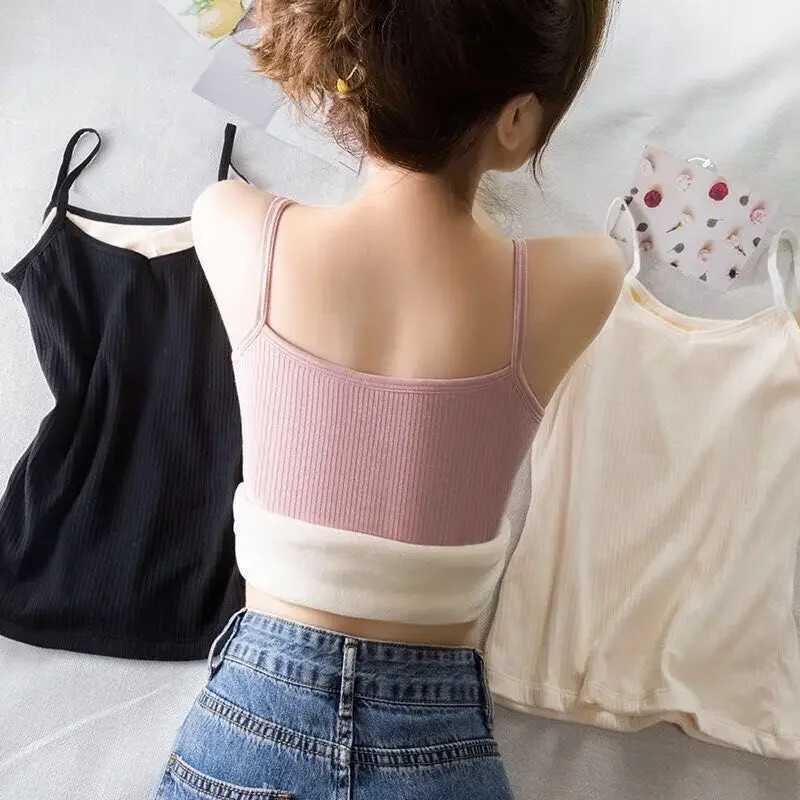 Winter Thermal Underwear Tops Women Velvet Thickened Suspender Bottomed Shirt Slim Warm Sling Vest Sexy Plus Female UndershirtT251020