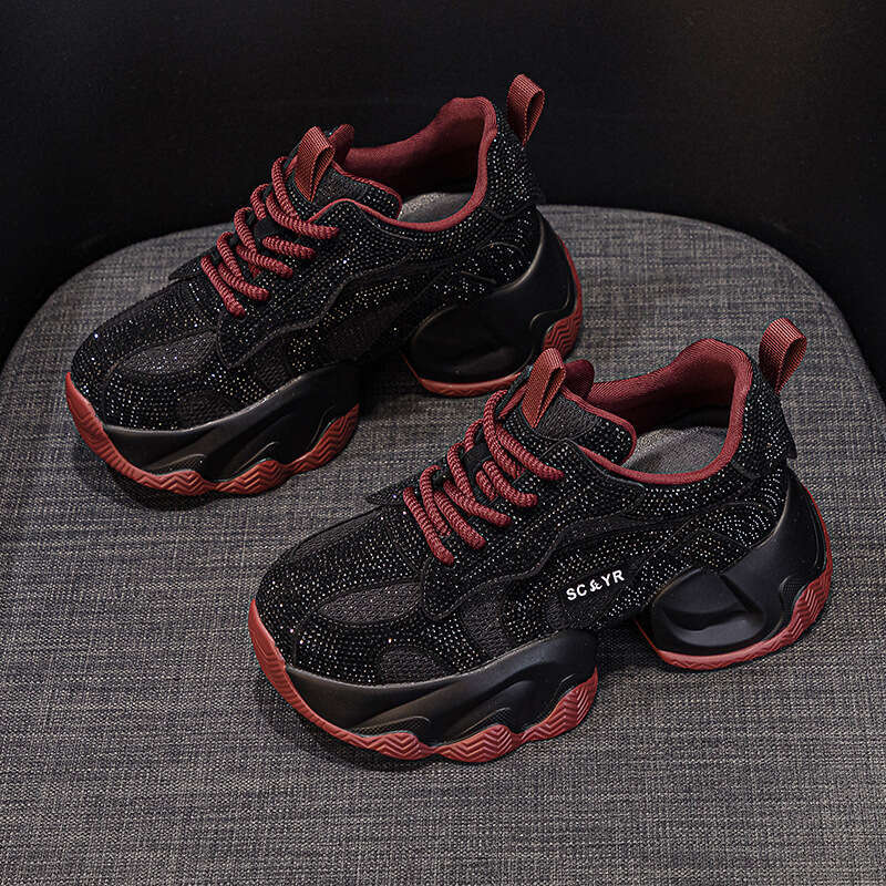 2025 New Designer Shoe Women's Gypsophila Rhinestone Shoes with Thick Sole Hidden Heel & Sparkling Detail Casual Fashion Versatile Elegant Style