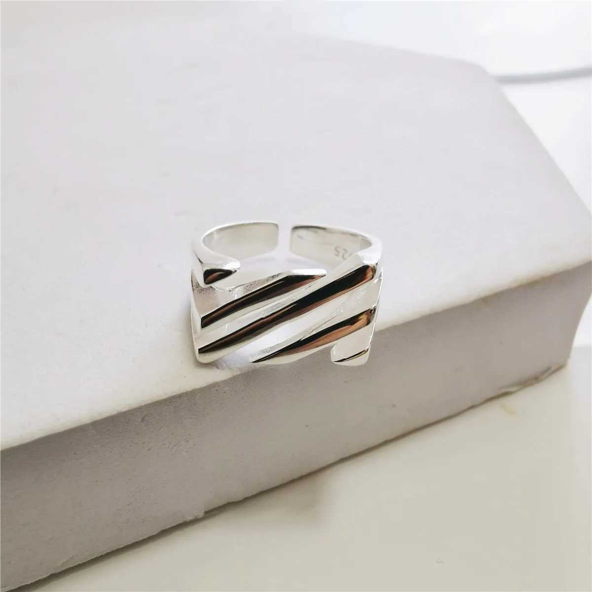 925 Silver Open Finger Ring Punk Lines Geometric Openwork Simple Stackable For Women Girl Jewelry Gift Dropship J251020