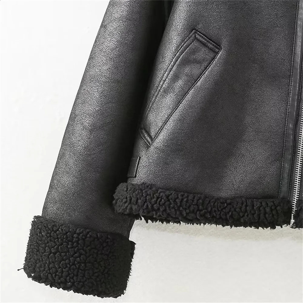 Womens Jacket with Collar Long Sleeve Zipper Pocket Double sided Motorcycle Style Spring 251021