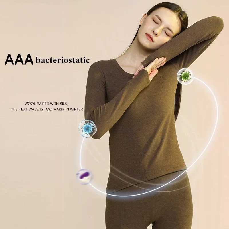 Womens Thermal Set 2 Pack Silk Wool Underwear Set Thermal Bamboo Fiber Heated Clothing Ladies Winter Long Johns Pajamas WomanT251020